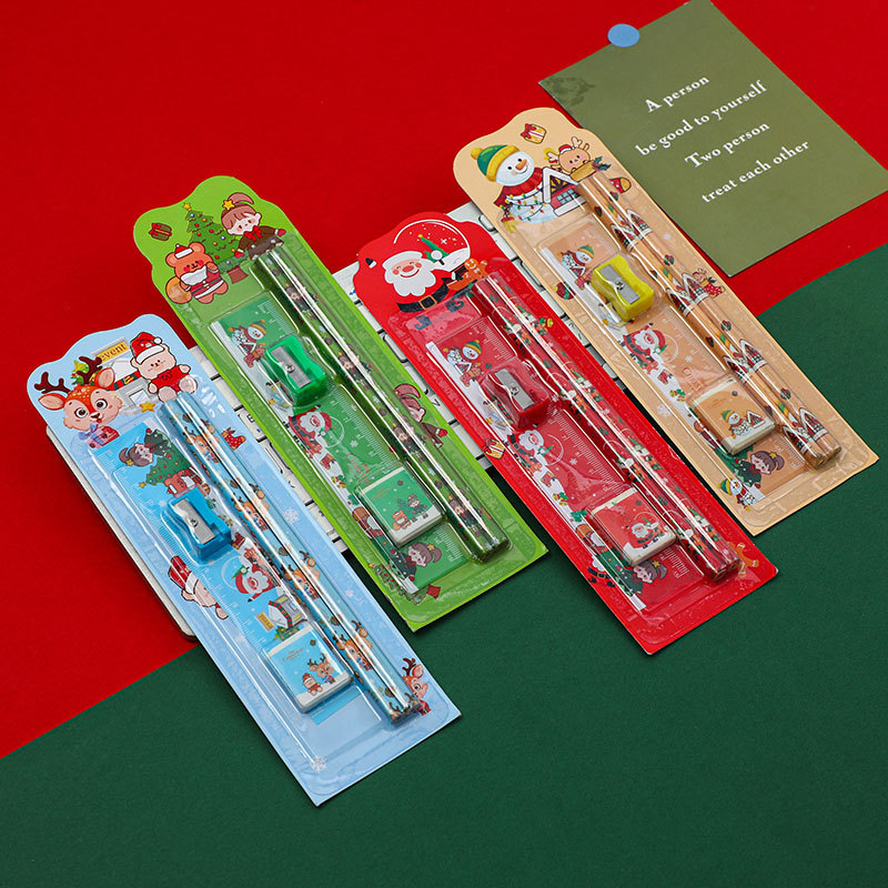 Christmas pencil five-piece set for children's painting five-in-one rubber pencil stationery set with prizes Christmas gifts