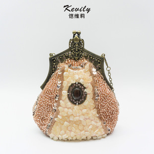 Kai Weili handmade retro Republic of China style bronze beaded embroidered Cheongsam mouth gold bag foreign trade hot evening bag cross-border Women's bag