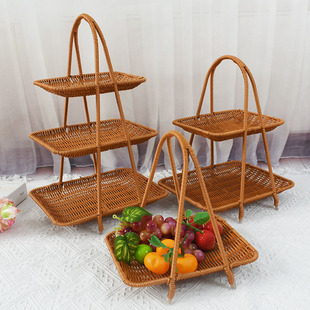 New Imitation Rattan Woven Storage Basket Multi-Layer Snack Fruit Plate Rack Home Restaurant Snack Pastry Fruit Basket Carrying Basket