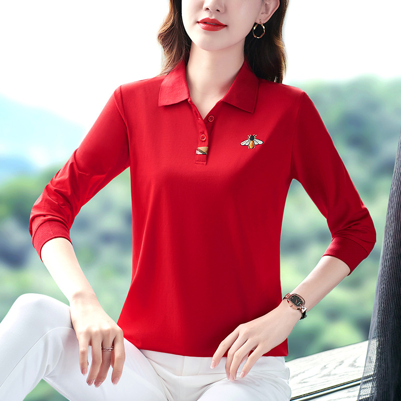 F1130 670K ÁO THUN NỮ WUHTDNG DÀI TAY MÙA XUÂN THU ĐÔNG TRUNG NIÊN THÊU HỌA TIẾT HOA KÍN CỔ THỜI TRANG NỮ VẢI BÔNG G02 SẢN PHẨM MỚI