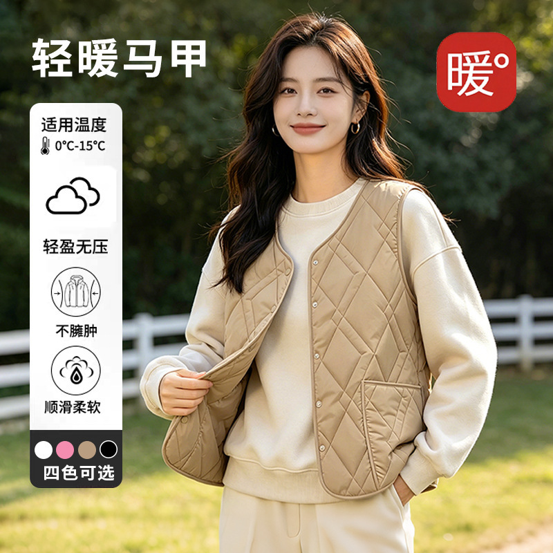 Wholesale V-Neck Fleece-Lined Warm down Cotton Vest for Women, Mom Style, Autumn and Winter Lightweight Warm Vest Wholesale V-Neck Fleece-Lined Warm down Cotton Vest for Women, Mom Style, Autumn and Winter Lightweight Warm Vest