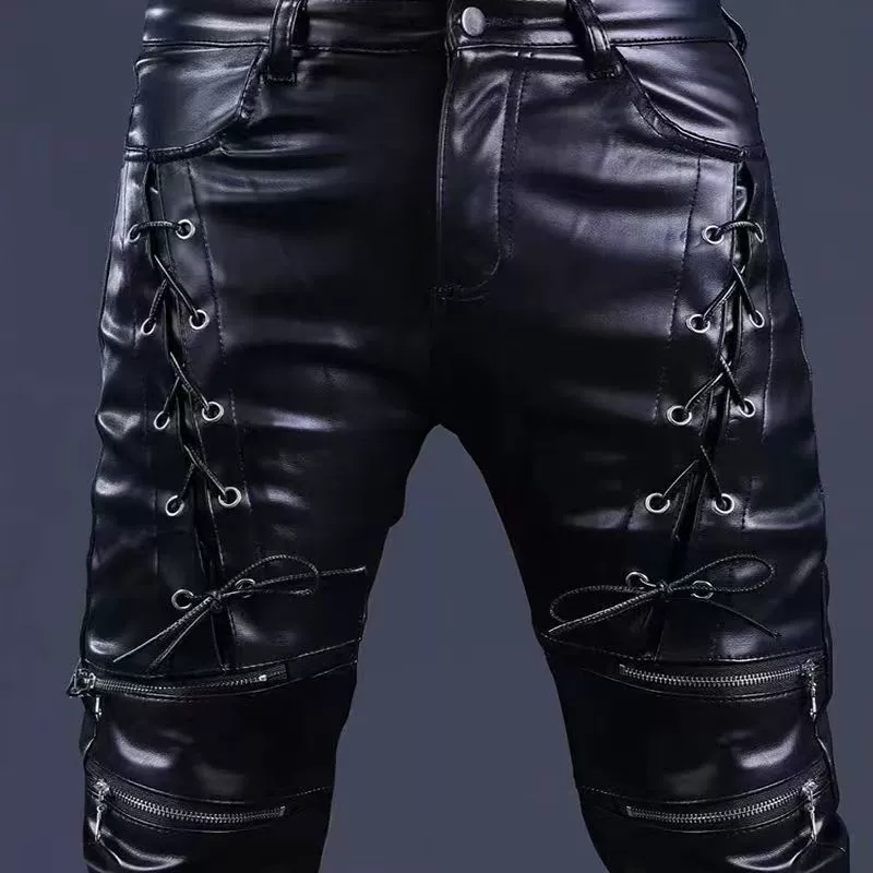 Мужские кожаные брюки, популярные брюки для выступлений на сцене, брюки для мотоциклиста, брюки для гонщика