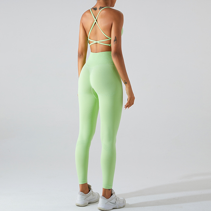 Cross-border nueva ropa de entrenamiento sin costuras traje de mujer Cruz espalda ropa interior deportiva cintura alta Peach Hip lifting pantalones de yoga