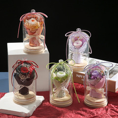 鲜花玫瑰花摆件真花永生花玻璃罩创意室内装饰送礼物花束成品批发