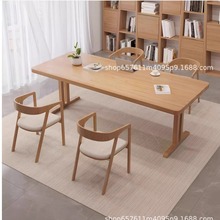 全实木原木风餐桌椅组合简约现代家用餐厅小户型岛台长饭桌新中式