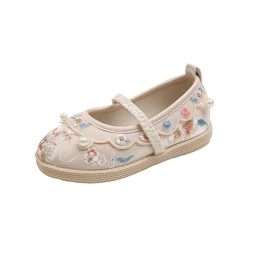 Hanfu embroidered shoes for girls, old Beijing cloth shoes, ethnic style ancient costume embroidery shoes with cowhide soles, children's dance shoes for kids