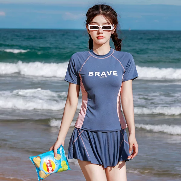 Brand split swimsuit Sports women's sports belly cover slim short sleeve professional explosions ins swimwear wholesale