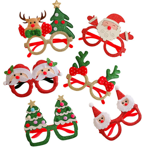 Christmas Reindeer Glasses Children's Frame with Antler Decoration Christmas Tree Snowman Internet Celebrity Prop Party Funny Accessory