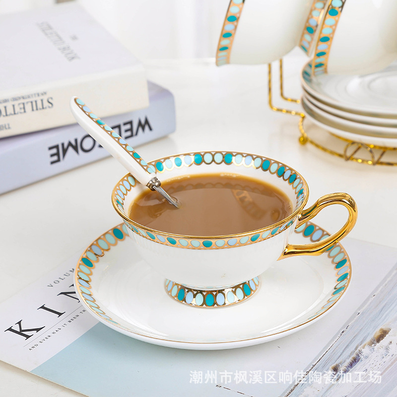 骨瓷纯手工描金咖啡杯配勺欧式高颜值茶杯家用户外办公室精致礼品