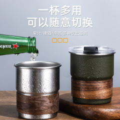 304ステンレスコーヒーカップ蓋付き屋外キャンプカップレストランビールグラス厚手カップカバー付きパーマ防止階段カップ
