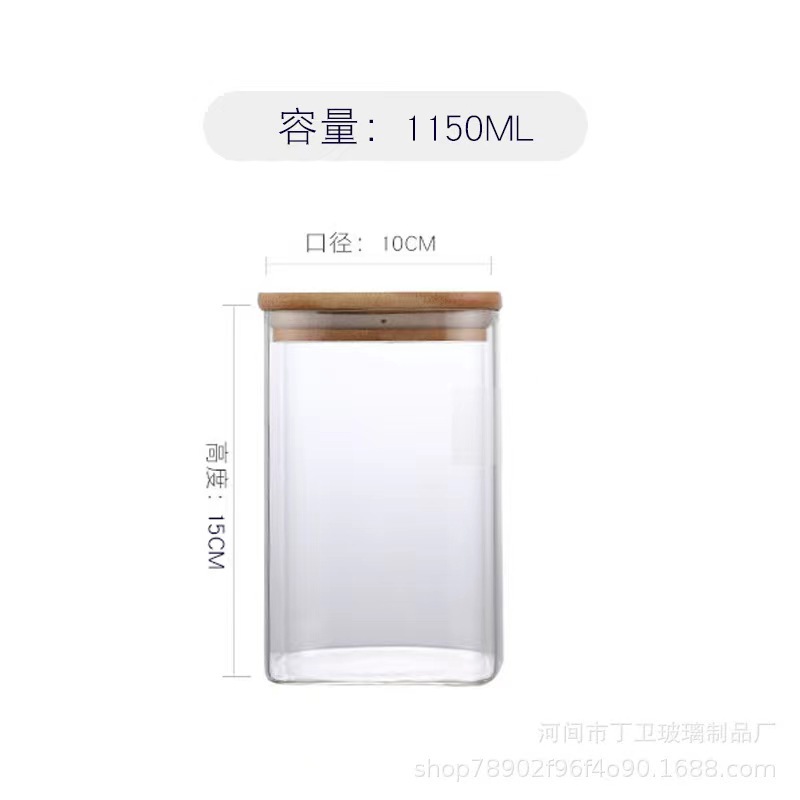 Al por mayor tarro de almacenamiento de vidrio cuadrado tarro de almacenamiento de granos transparentes tarro de té fruta almacenamiento de alimentos frasco sellado Cocina