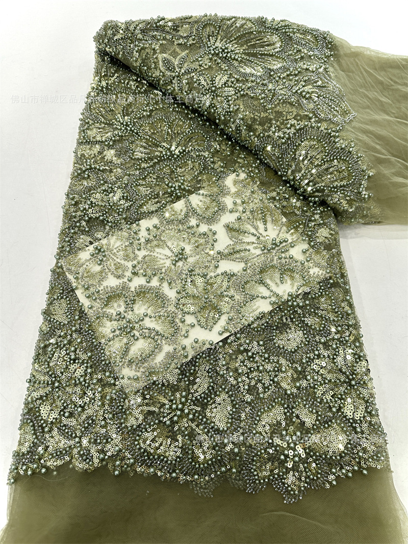 Flores tridimensionales con cuentas telas de cuentas de diseño alto vestido de boda vestido de noche telas de encaje comercio exterior transfronterizo