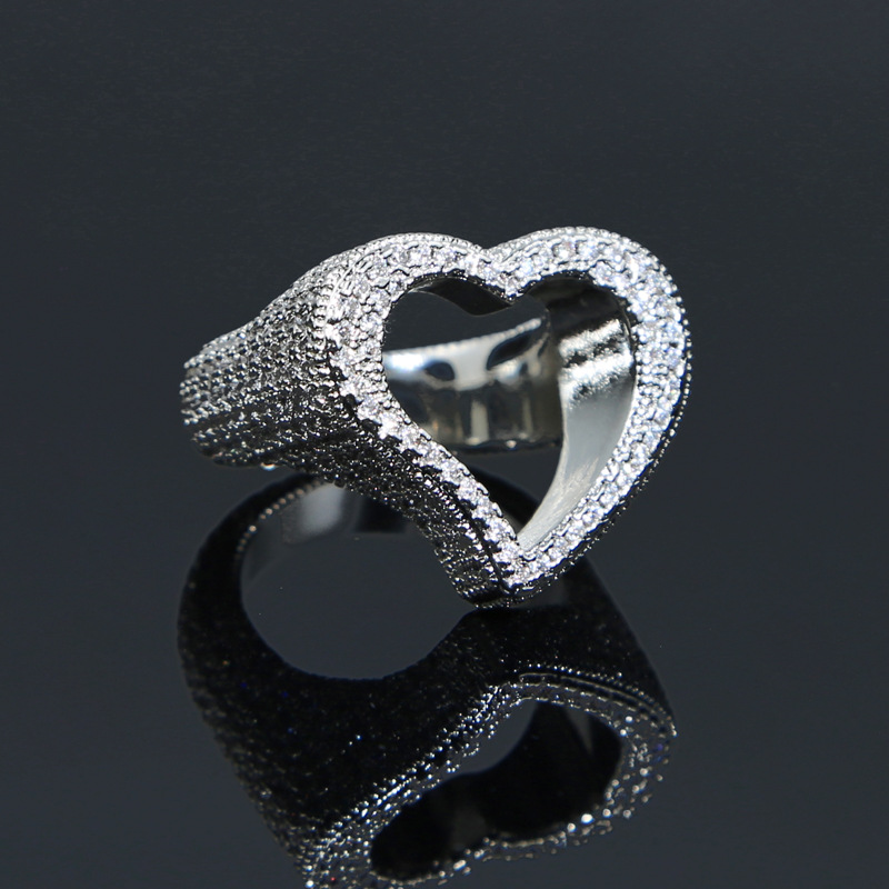 12g Weight Zircon Inlay Material Hip-hop Heart Shape Copper Inlay Zircon Rings