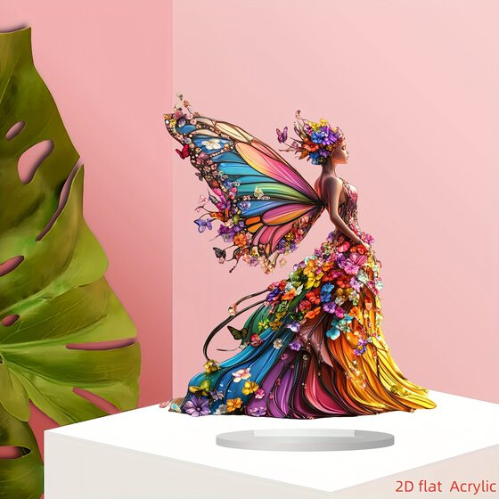 Cross-Border Colorful Butterfly Fairy with Sign with Base 2D Acrylic Sign Inspirational Desktop Ornament Family