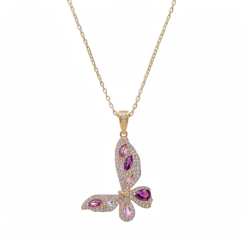 Collar de mariposa de piedra púrpura ligero de lujo nicho cadena de clavícula de alta calidad temperamento de moda conjunto de joyería versátil