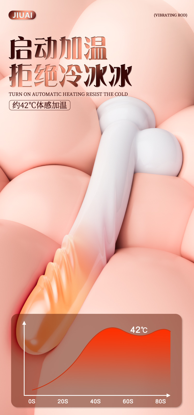 Jiuai Liquid Silicone Dildo for Women, Soft Flesh-Like Adult Toy in Brown, White or Pink — detail image 4