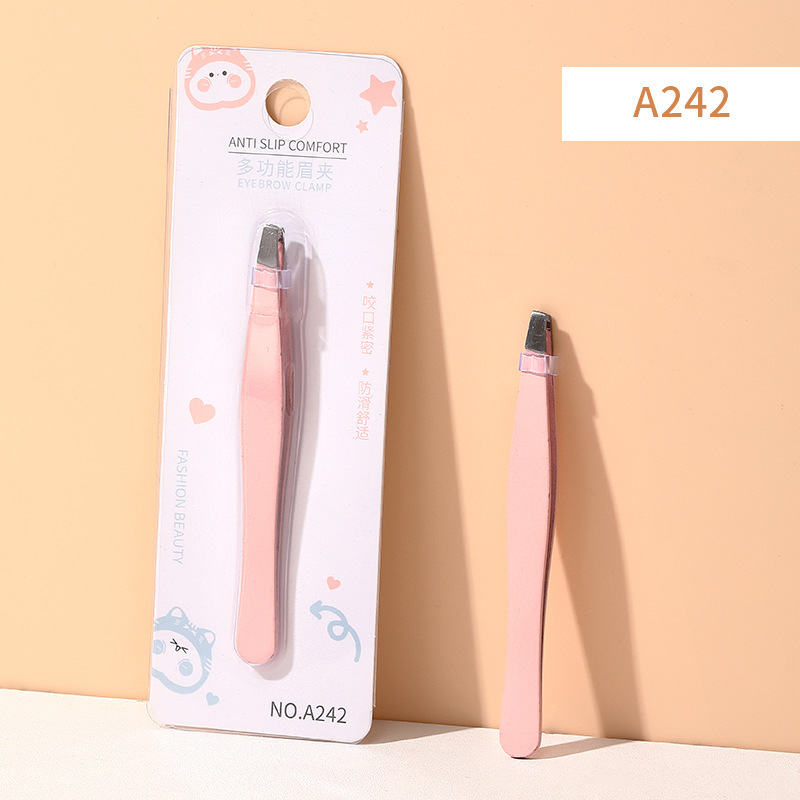 LMLTOP cejas de acero inoxidable abrazadera de cejas planas oblicuas pinzas de extracción de cabello pinzas de cejas falsas clip auxiliar