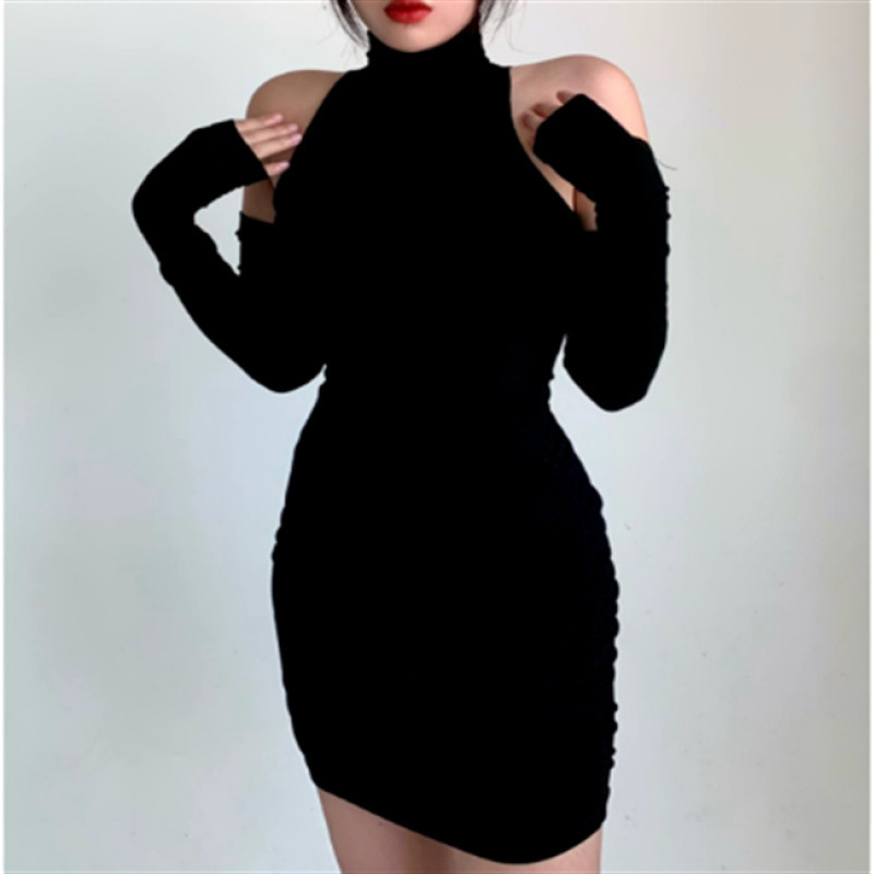 Red Sexy High Tie Sleeve High Neck dress Early Autumn New Slim-Fit Tight Shoulder Elegant Hip Skirt Red Sexy High Tie Sleeve High Neck dress Early Autumn New Slim-Fit Tight Shoulder Elegant Hip Skirt