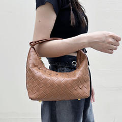 2024新款真皮編織飯盒包女包真皮便當包腋下包手提菱格編織包