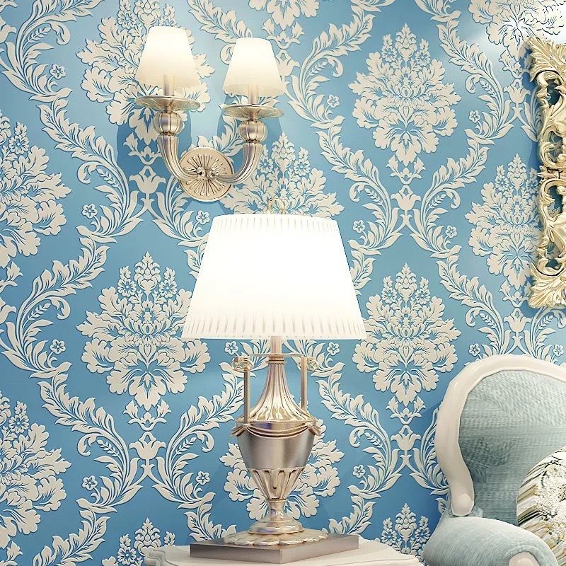 Simple European 3D relief Damascus bedroom warm non-woven wallpaper living room background wall golden wallpaper