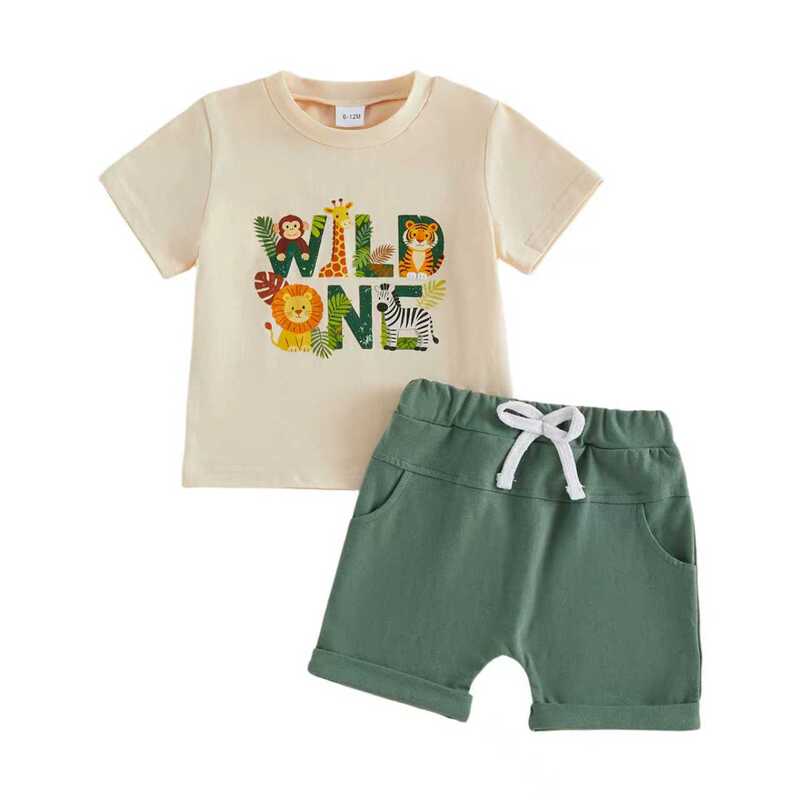 Aliexpress 2026 Summer New Twin Set Round Neck Letter Animal Print Solid Color Shorts Two-Piece Set