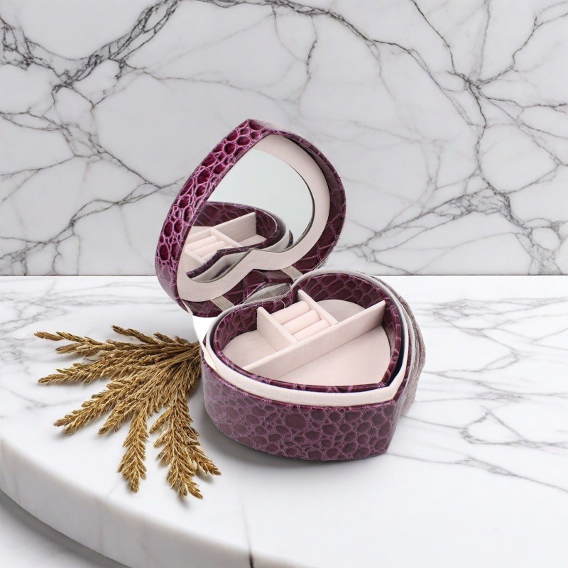 Cross-Border Simple Leather Jewelry Box Multi-Layer Heart-Shaped Travel Jewelry Packaging Box Earrings Earrings Ring Jewelry Box