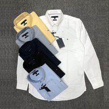 跨境秋冬新款汤咪男士衬衫长袖牛津纺刺绣商务休闲男式衬衣