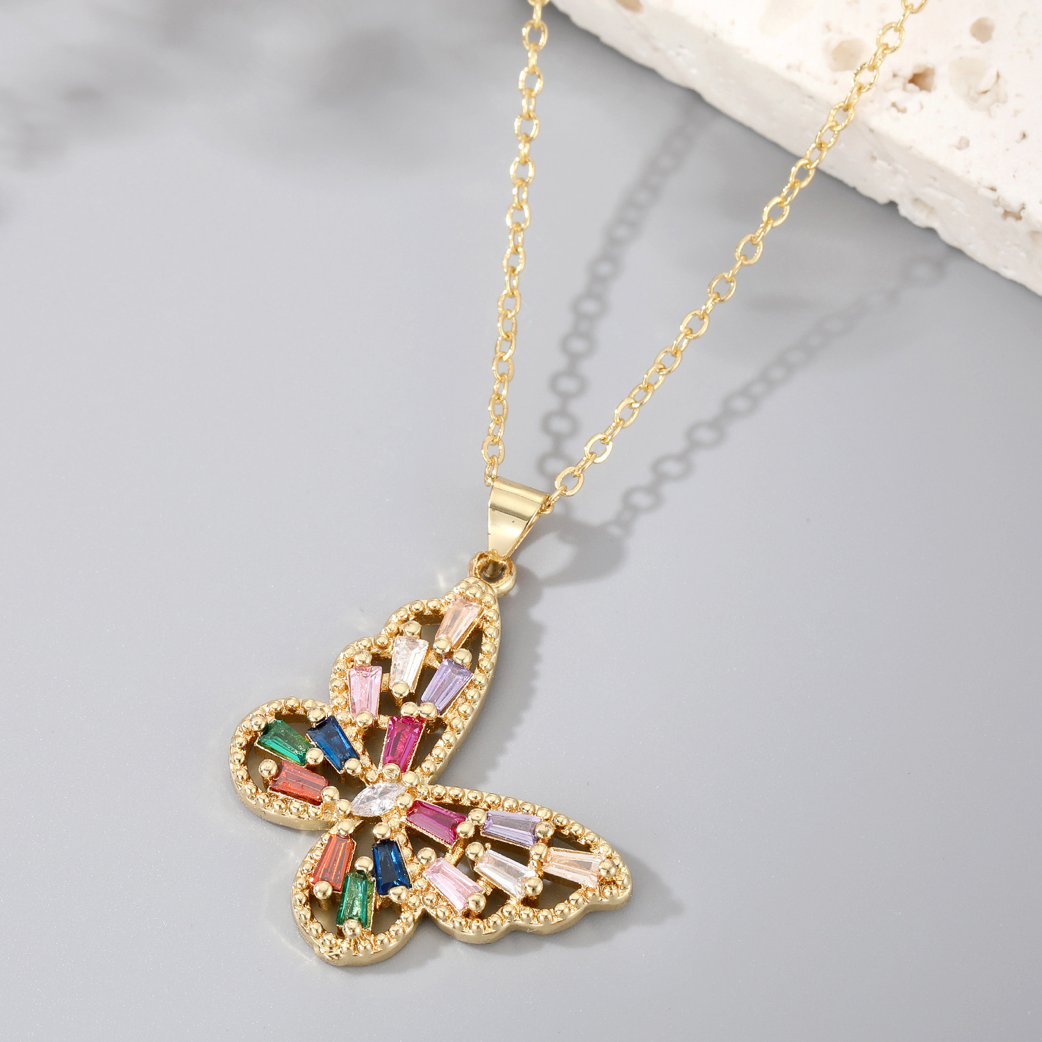 Fashion Dragonfly Butterfly Copper Inlay Zircon Pendant Necklace 1 Piece