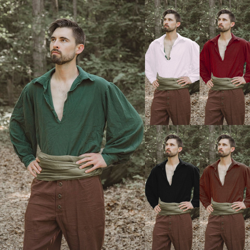 high quality Fashion Men Bandage Long Sleeve Medieval Renaissance Shirt Gothic Men's Warrior Shirt Men