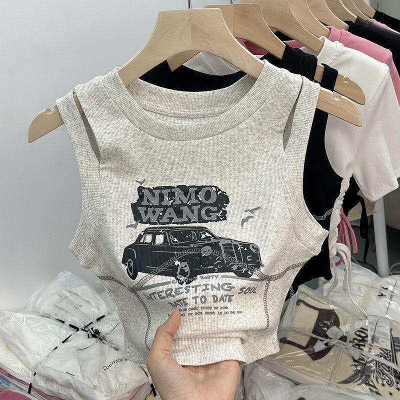 甜酷風短款背心女童夏季新款女寶設計感無袖上衣T恤吊帶0214A012