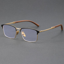 商务高级感男士檀木半框时尚小方片眼镜框架大脸可配近视眼镜框架