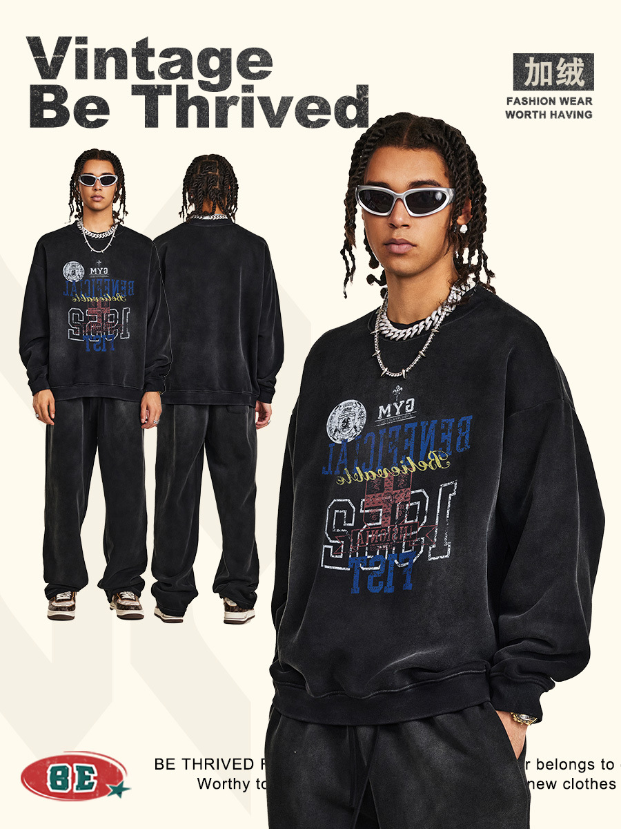 Be Hombres| 2025 otoño y invierno estilo americano letras de cuello redondo camisetas de impresión digital de la calle para hombres