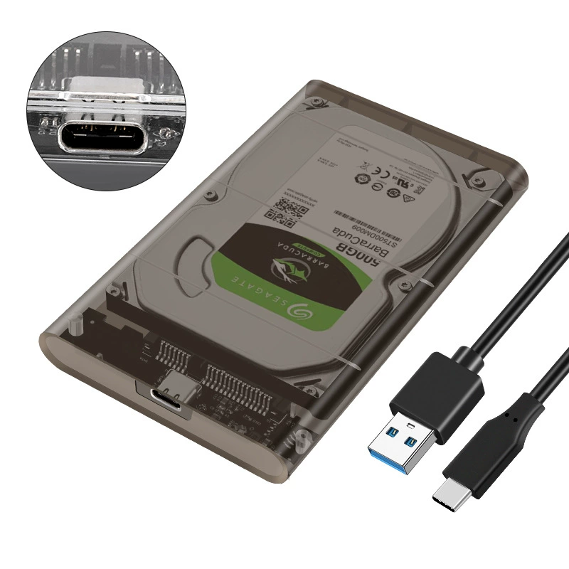 Корпус для 2.5" SSD Type-C 3.1 фабричная продажа, механический USB3.1 выдвижной прозрачный мобильный корпус для жесткого диска