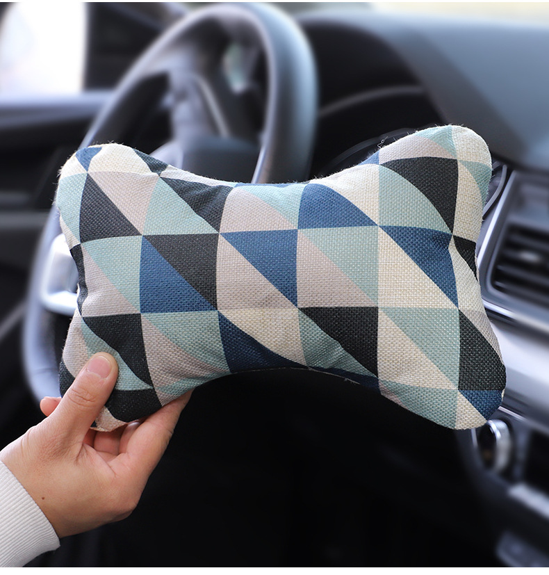 Car headrest car head and neck pillow four seasons universal cotton and linen neck pillow car headrest decoration supplies