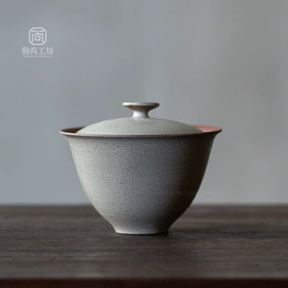 老岩泥灰陶釉二才盖碗复古家用陶瓷功夫茶具不烫手泡茶碗手抓碗