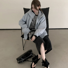 韩国东大门2025秋季新款休闲简约宽松显瘦连帽拉链夹克风衣外套女