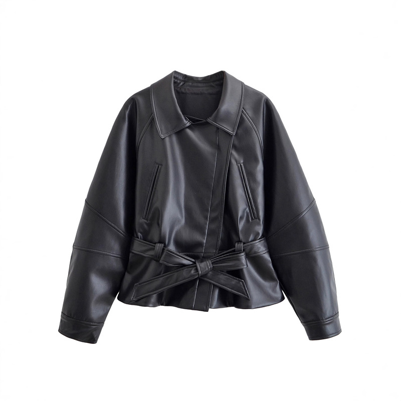 Cross-Border European and American Clothing Aliexpress Popular Fashion Casual Black Short Leather Windbreaker