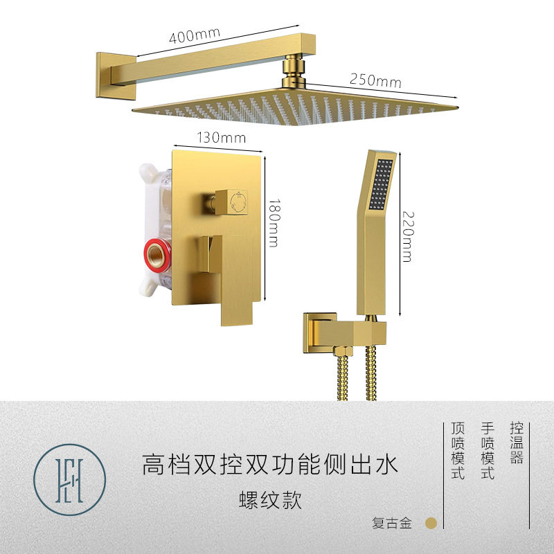 Baño ducha oculta plateada supercargador rociador incrustado en la pared oculto hotel conjunto de ducha doméstica de cobre