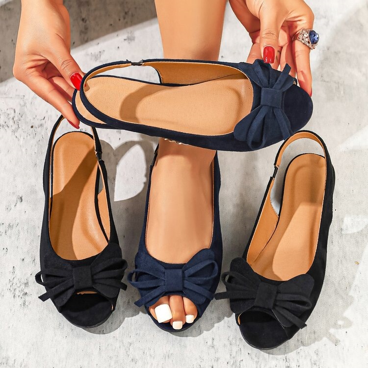 Cross-border plus-size women's shoes, suede bow-knot peep-toe backless flat sandals, European and American style soft-soled casual shoes Cross-border plus-size women's shoes, suede bow-knot peep-toe backless flat sandals, European and American style soft-soled casual shoes