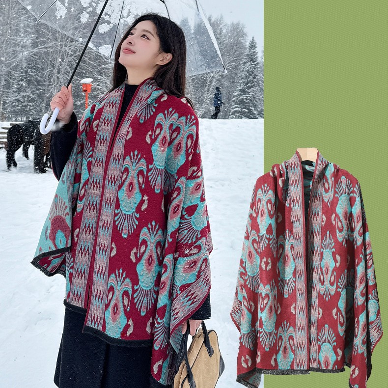 fleece-lined Shawl Women's 2025 New Cashmere Scarf Dual-use Blanket for Mother Autumn and Winter Warm Scarf
