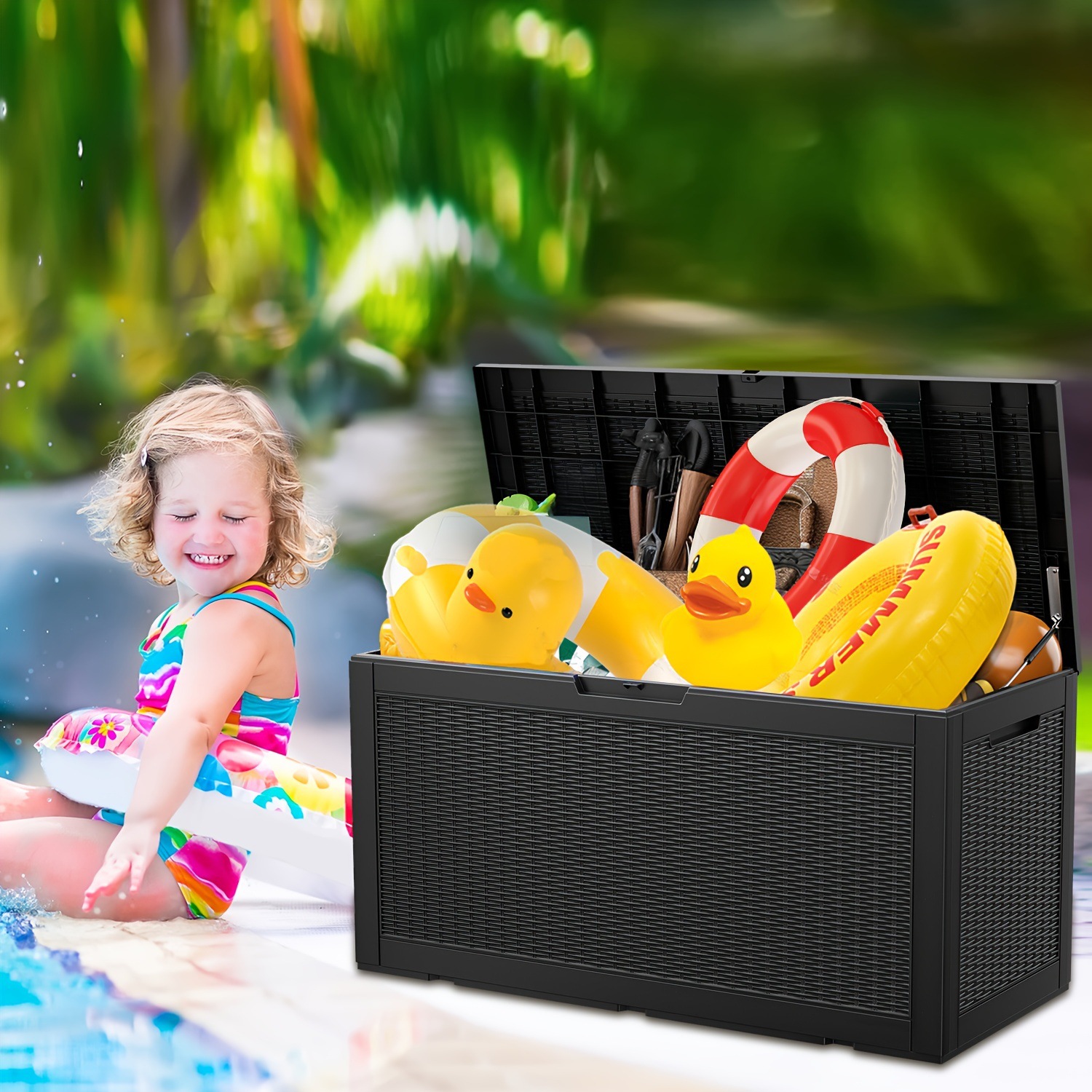 2025 nueva generación transfronteriza, caja de almacenamiento al aire libre multifuncional de ratán impermeable de 110 galones, generación transfronteriza