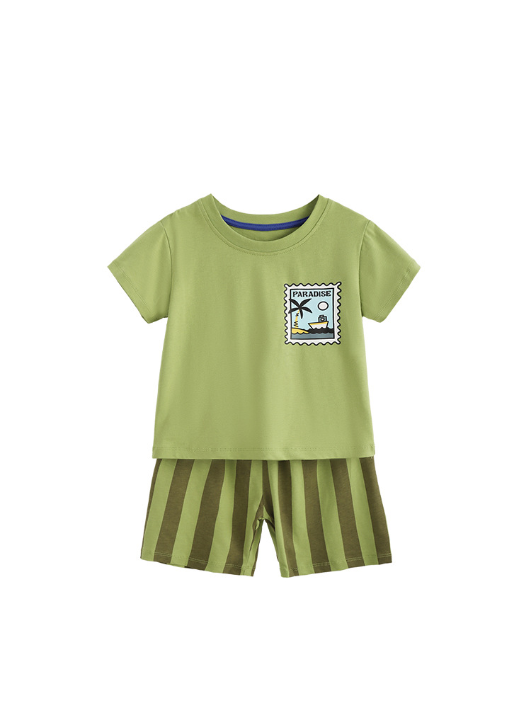 Malwee transfronterizo juego de niños verano nuevo estilo europeo y americano guapo juego de dos piezas de cuello redondo ropa de mangas cortas para niños