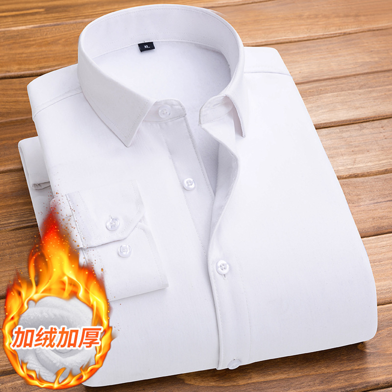 Autumn and Winter Workwear Warm Shirt fleece-lined Thickened Business Casual Striped Shirt Work Clothes Professional Warm Dress for Men