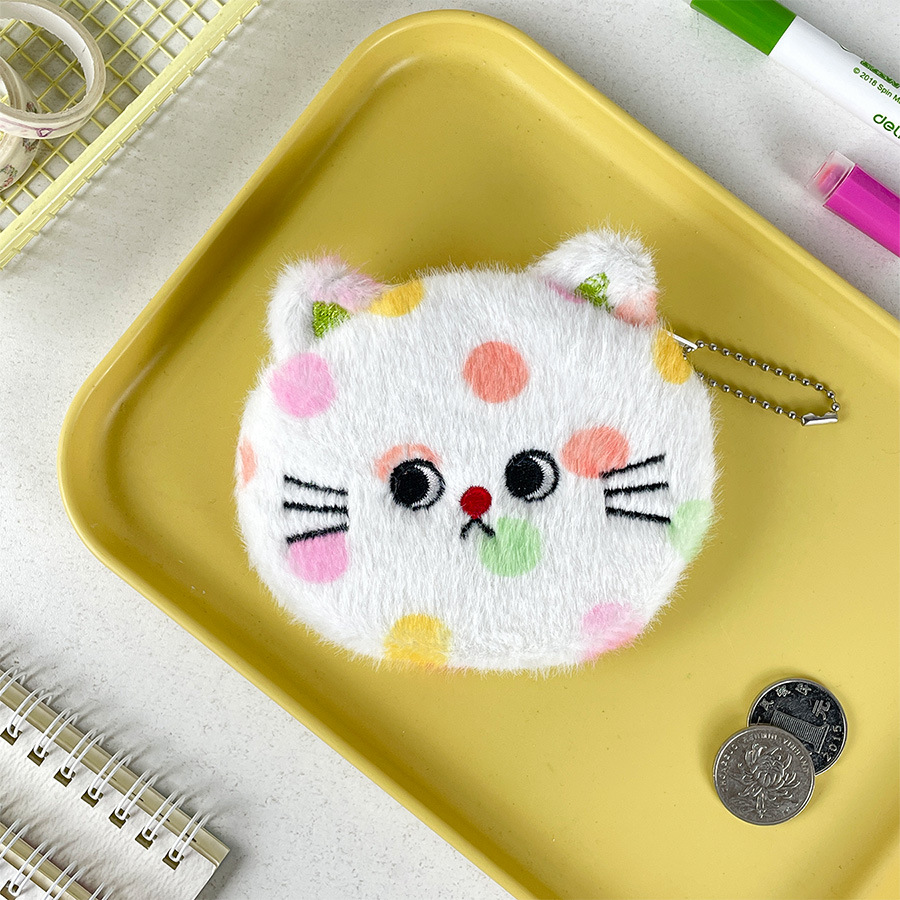 Animal, Polka Dots Pattern All Seasons Season Kid'S Gender Cute Style Round Shape Kid'S Animal Polka Dots Plush Zipper Kids Wallets