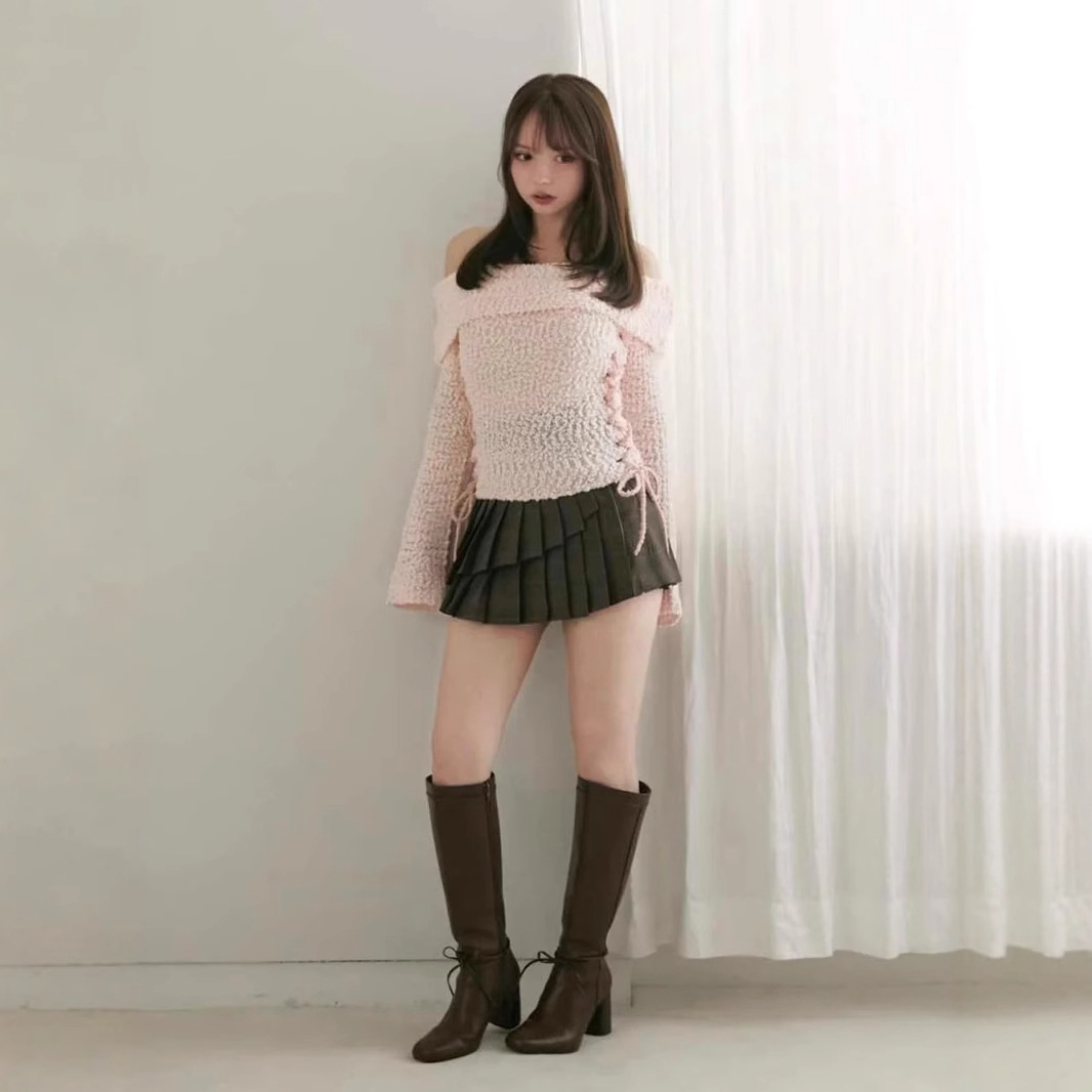 ANDMARY JAPANESE NICHE 24 가을 및 겨울 새로운 달콤한 올 매치 플레이드 플리츠 스커트 라미네이트 A-라인 스커트