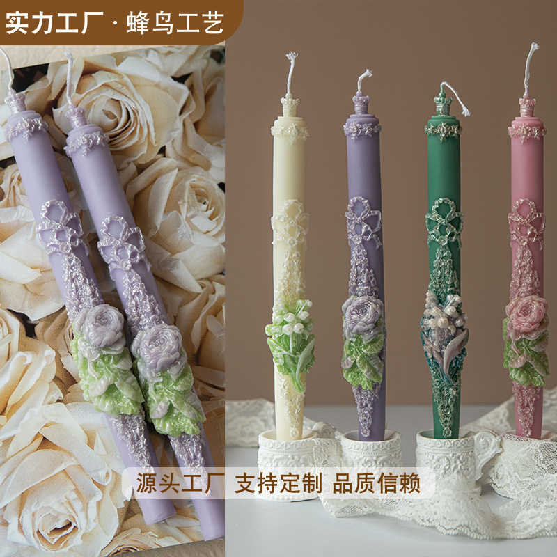 Exclusividad transfronteriza para alta calidad en relieve de varilla larga, forma de flor, candelabro de aromaterapia, velas, recuerdos, decoración, decoración al por mayor