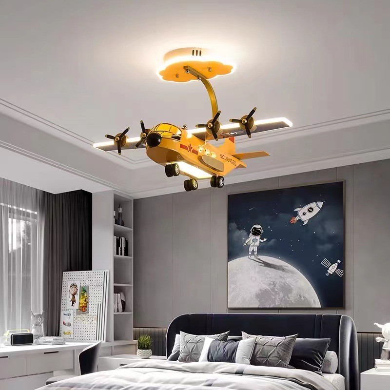 Children's Room Lamp Eye Protection Boy's Room Bedroom Lamp Simple Modern Cartoon Large Airplane Lamp Nordic Chandelier Ceiling Lamp