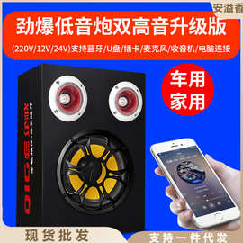 索爱方形车载蓝牙音响低音炮汽车12V/24V重低音有源电脑音箱插卡