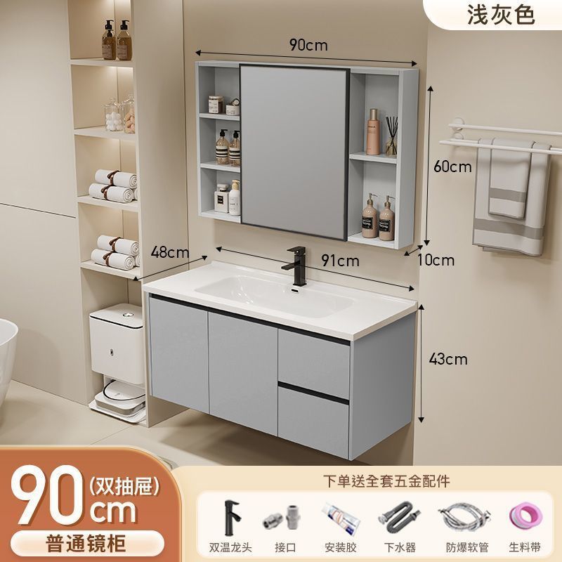 Gabinete de baño de aluminio inteligente espacial grueso combinación lavabo lavabo en cerámica lavabo fábrica de inodoro al por mayor