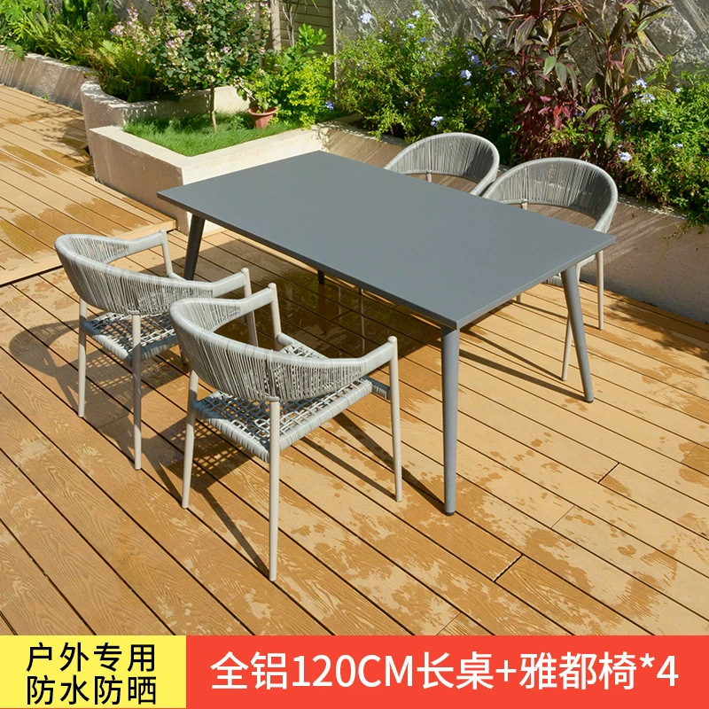 Mesa y silla de patio al aire libre, terraza de jardín de caña, balcón, mesa y silla de caña casuales, combinación de mesa y silla al aire libre